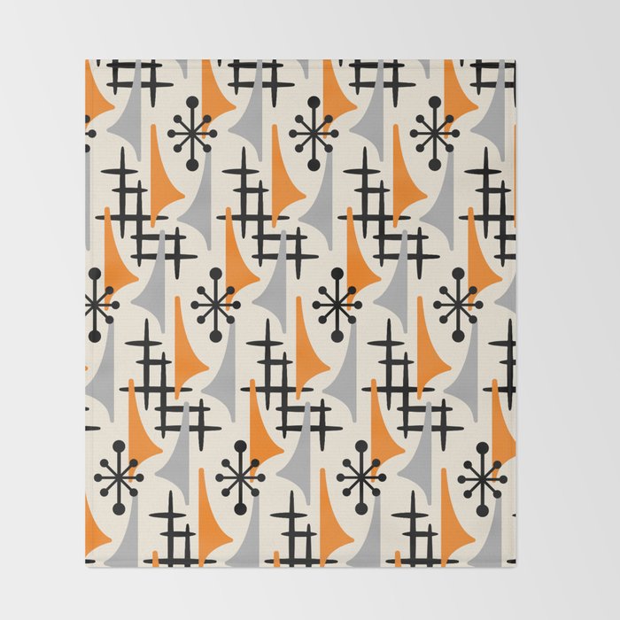Retro 1950s Style Mid Century Modern Atomic Wing Pattern 834 Googie Orange and Gray Throw Blanket Gallery Image 2