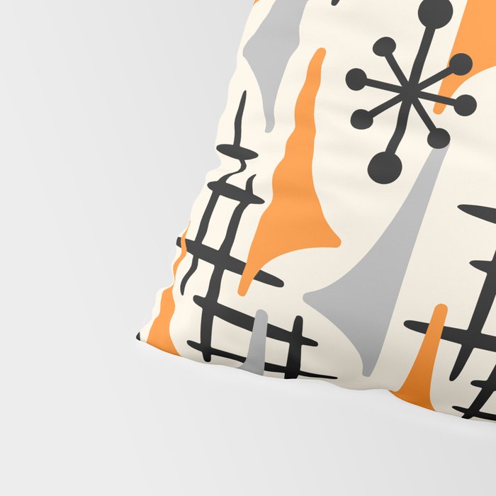 Retro 1950s Style Mid Century Modern Atomic Wing Pattern 834 Googie Orange and Gray Pillow Sham Gallery Image 4