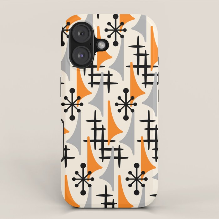 Retro 1950s Style Mid Century Modern Atomic Wing Pattern 834 Googie Orange and Gray iPhone Case Gallery Image 1