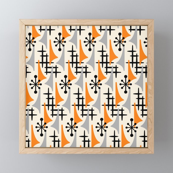 Retro 1950s Style Mid Century Modern Atomic Wing Pattern 834 Googie Orange and Gray Mini Art Print Gallery Image 1