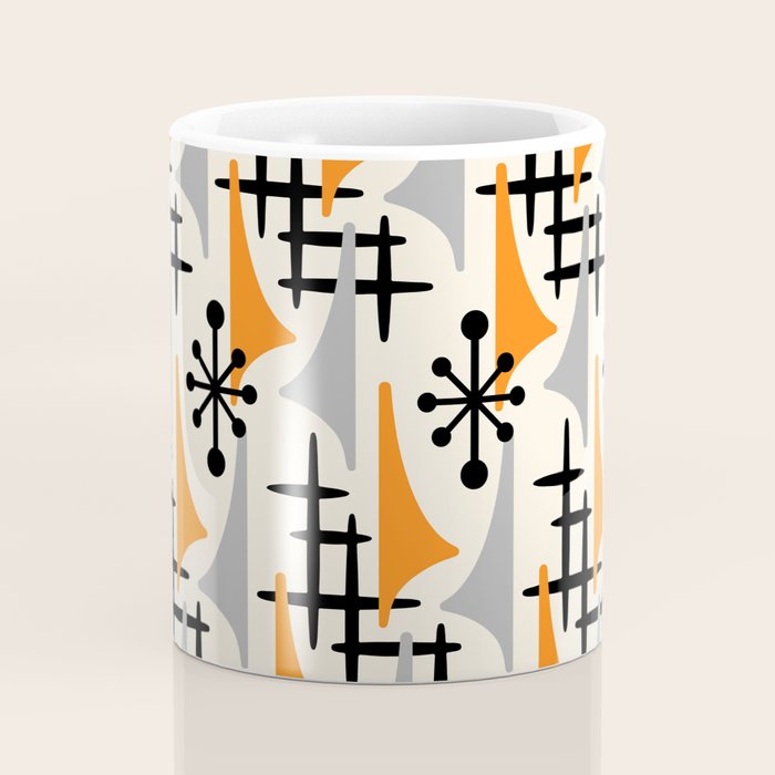 Retro 1950s Style Mid Century Modern Atomic Wing Pattern 834 Googie Orange and Gray Coffee Mug Gallery Image 4