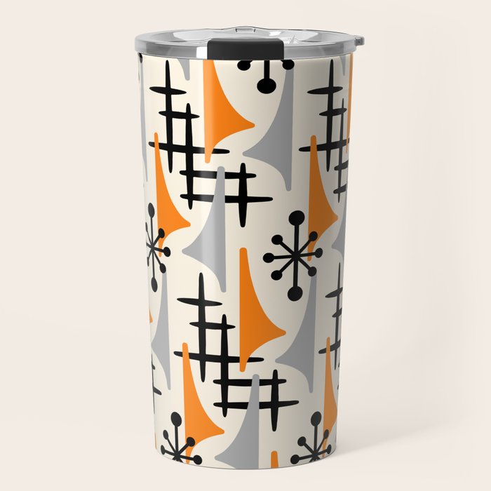 Retro 1950s Style Mid Century Modern Atomic Wing Pattern 834 Googie Orange and Gray Travel Mug Gallery Image 1