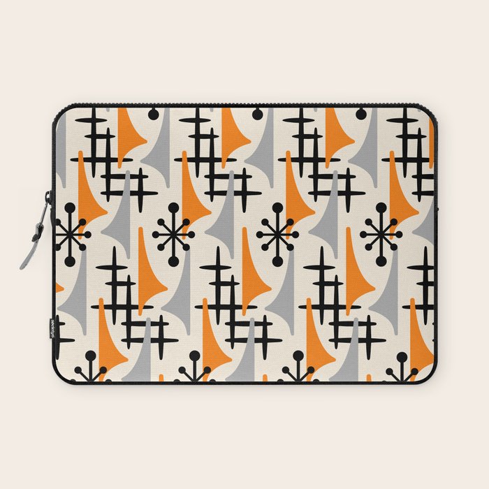 Retro 1950s Style Mid Century Modern Atomic Wing Pattern 834 Googie Orange and Gray Laptop Sleeve Gallery Image 1