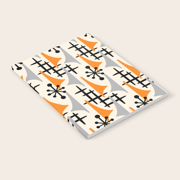 Retro 1950s Style Mid Century Modern Atomic Wing Pattern 834 Googie Orange and Gray Notebook Gallery Image 2