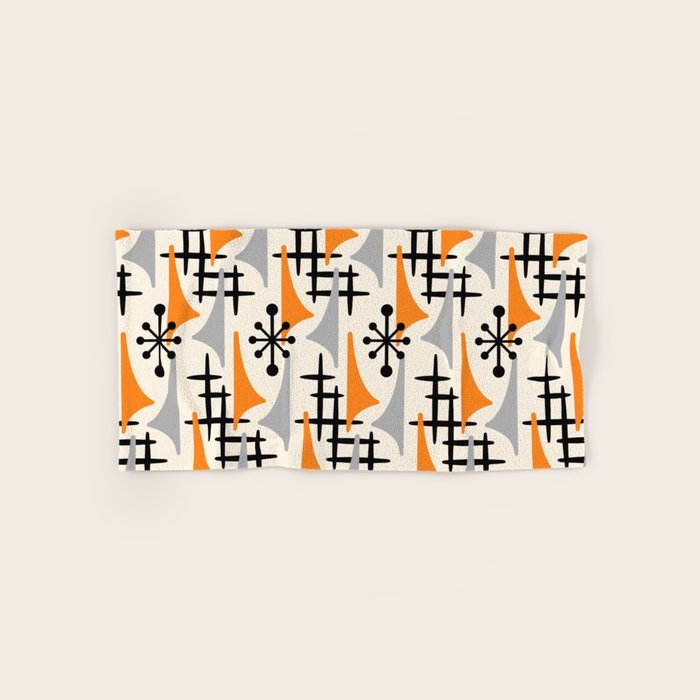 Retro 1950s Style Mid Century Modern Atomic Wing Pattern 834 Googie Orange and Gray Towels Gallery Image 1