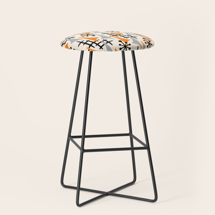 Retro 1950s Style Mid Century Modern Atomic Wing Pattern 834 Googie Orange and Gray Stool Gallery Image 1