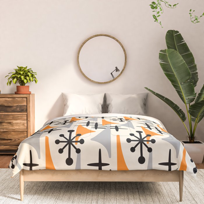 Retro 1950s Style Mid Century Modern Atomic Wing Pattern 834 Googie Orange and Gray Comforter Gallery Image 3