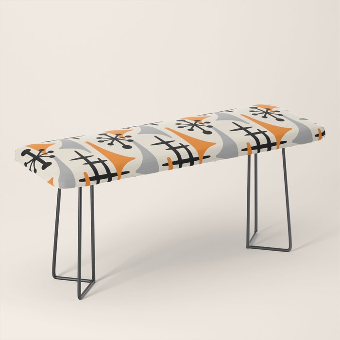 Retro 1950s Style Mid Century Modern Atomic Wing Pattern 834 Googie Orange and Gray Bench Gallery Image 1