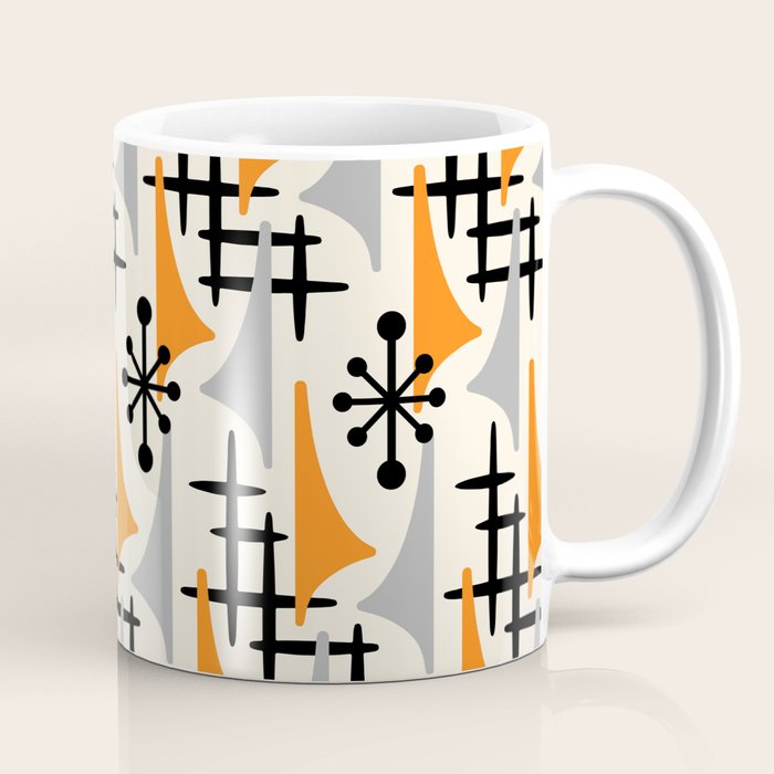 Retro 1950s Style Mid Century Modern Atomic Wing Pattern 834 Googie Orange and Gray Coffee Mug Gallery Image 1