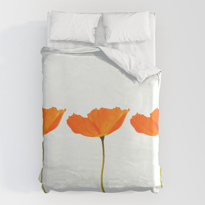 Three Orange Poppy Flowers White Background  Duvet Cover Gallery Image 1