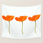 Three Orange Poppy Flowers White Background  Wall Tapestry Gallery Image 4