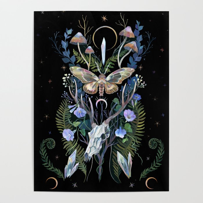 Deer Skull Crystals Garden Poster Gallery Image 4