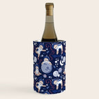 Best Space To Be // navy blue background indigo moons and cute astronauts sloths Wine Chiller Gallery Image 3