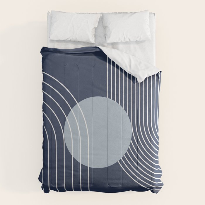 Geometric Lines in night Blue 10 (Rainbow and Sun Abstract) Comforter Gallery Image 6