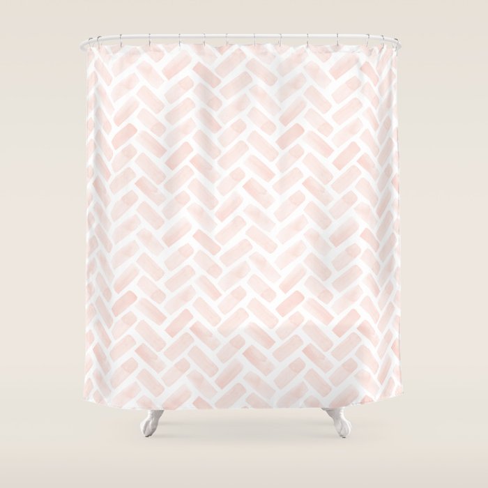 watercolor herringbone - light pink Shower Curtain Gallery Image 1
