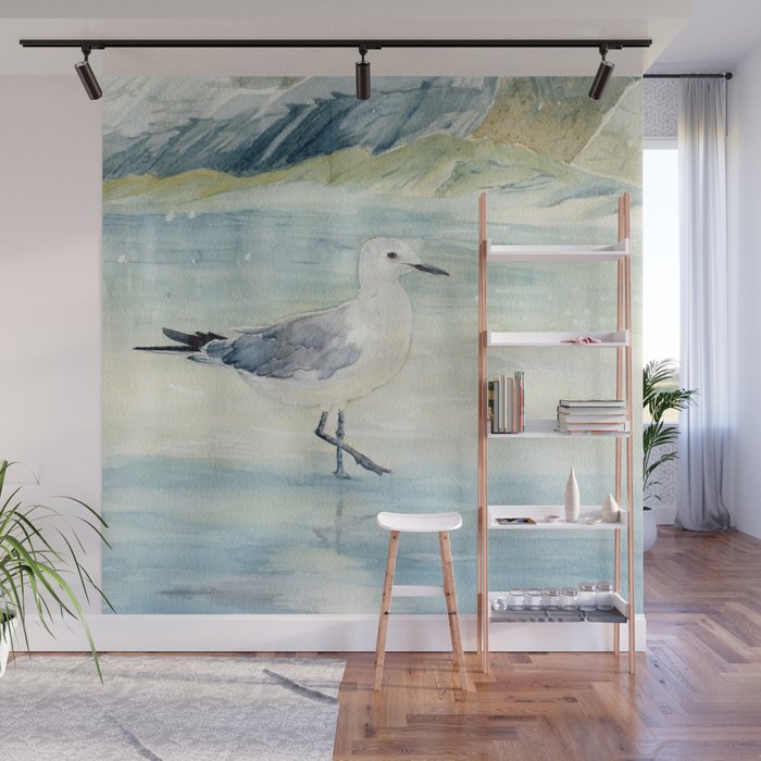 Seagull on the beach Wall Mural Gallery Image 1
