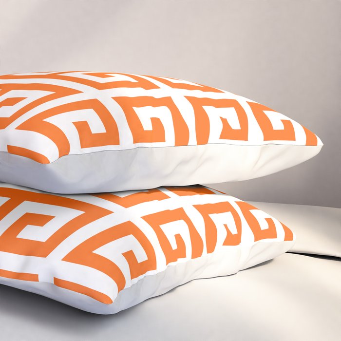 Orange and White Greek Key Pillow Sham Gallery Image 3