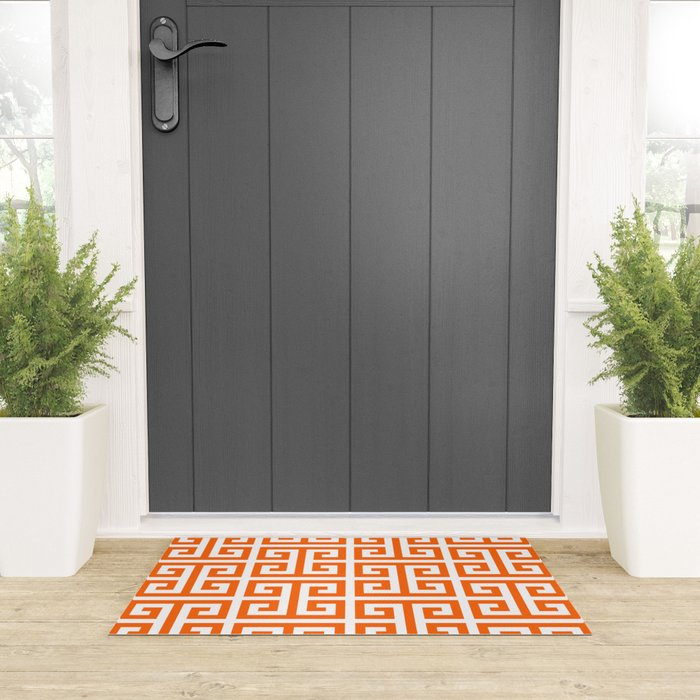 Orange and White Greek Key Welcome Mat Gallery Image 3