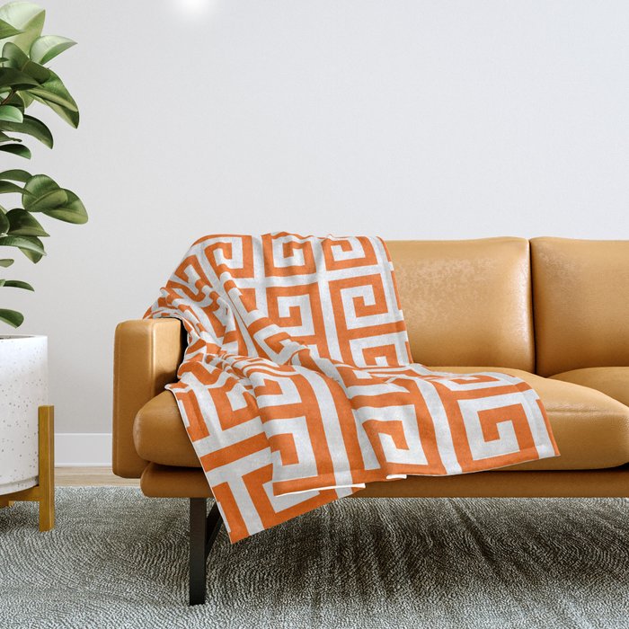 Orange and White Greek Key Throw Blanket Gallery Image 1