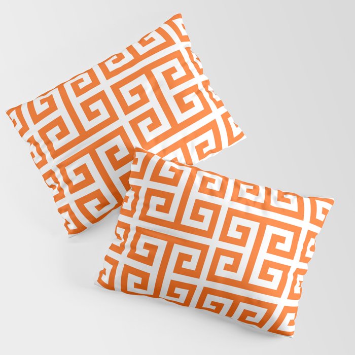 Orange and White Greek Key Pillow Sham Gallery Image 3