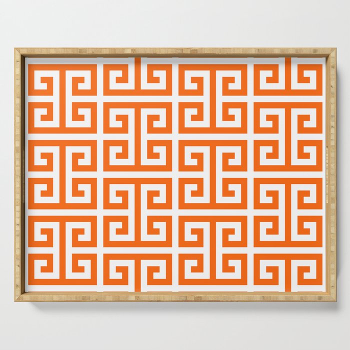 Orange and White Greek Key Serving Tray Gallery Image 1