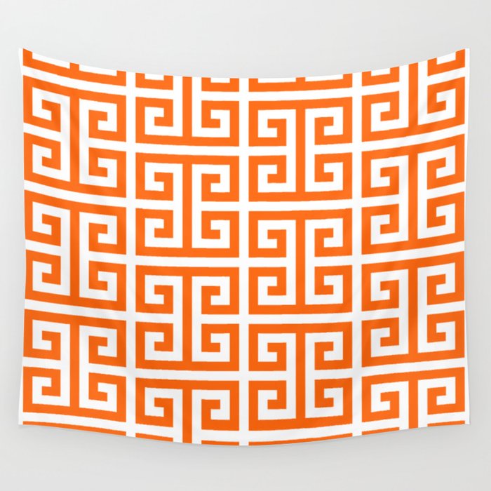 Orange and White Greek Key Wall Tapestry Gallery Image 1