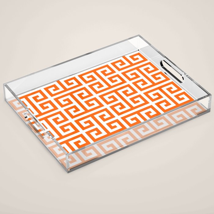Orange and White Greek Key Acrylic Tray Gallery Image 1