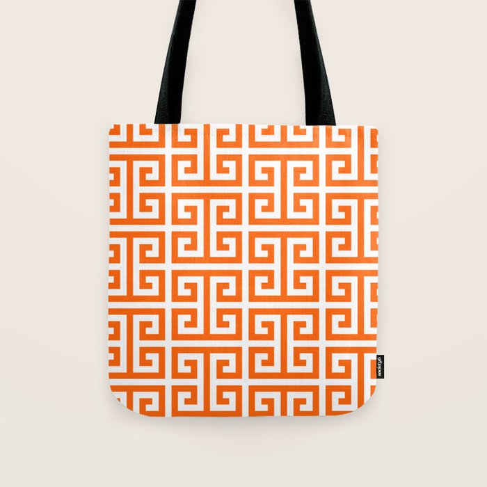 Orange and White Greek Key Tote Bag Gallery Image 1