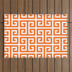 Orange and White Greek Key Outdoor Rug Gallery Image 1