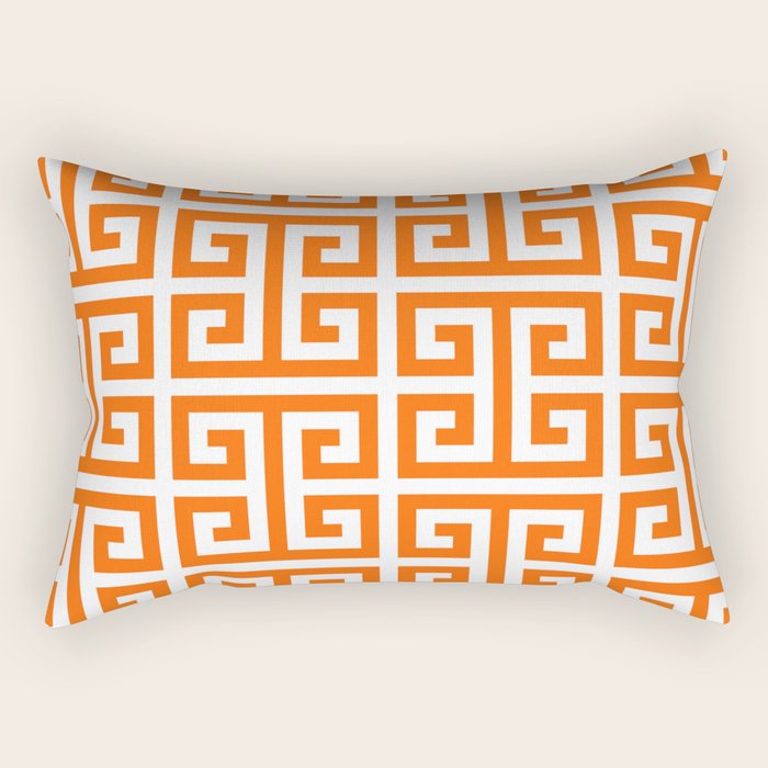Orange and White Greek Key Rectangular Pillow Gallery Image 2