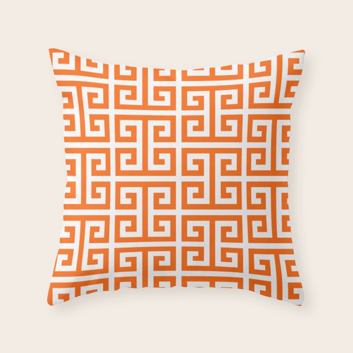 Orange and White Greek Key Throw Pillow Gallery Image 6