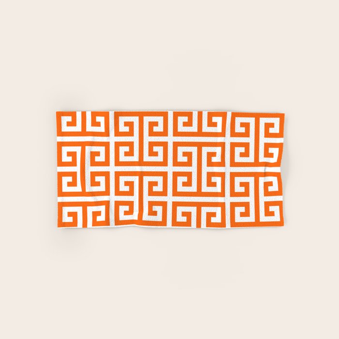 Orange and White Greek Key Bath Towel Gallery Image 1