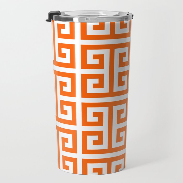 Orange and White Greek Key Travel Mug Gallery Image 3