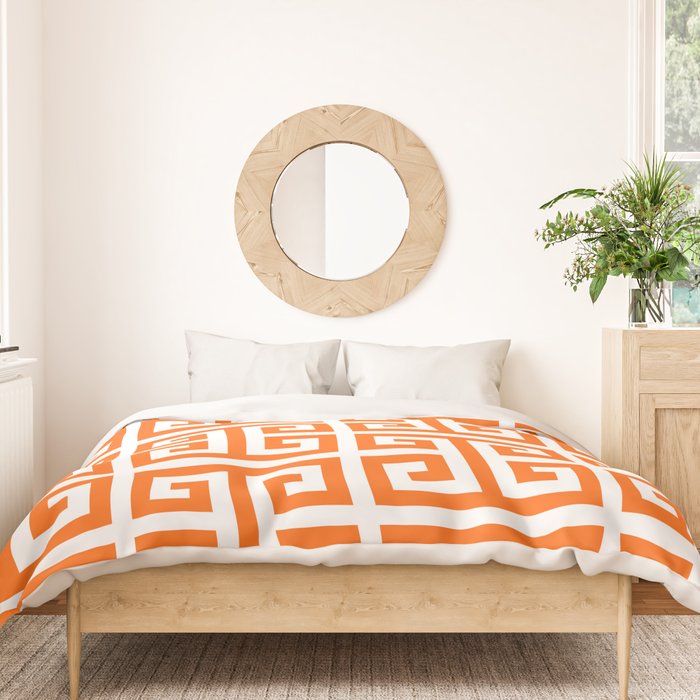 Orange and White Greek Key Duvet Cover Gallery Image 3