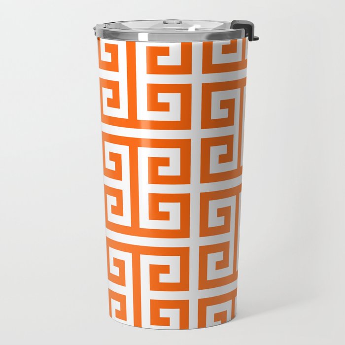 Orange and White Greek Key Travel Mug Gallery Image 2