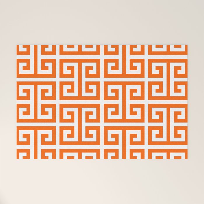 Orange and White Greek Key Welcome Mat Gallery Image 1