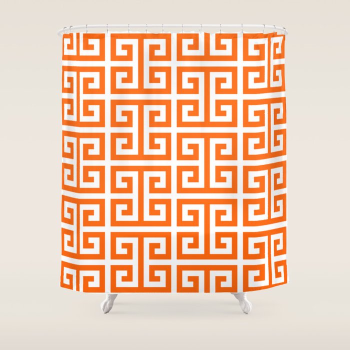 Orange and White Greek Key Shower Curtain Gallery Image 1