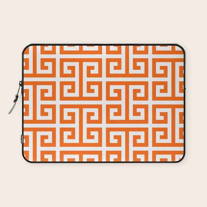 Orange and White Greek Key Laptop Sleeve Gallery Image 1