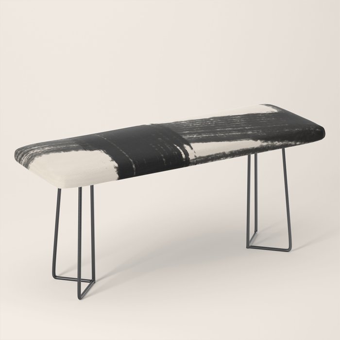 Abstract Minimalist Painted Brushstrokes in Black and Almond Cream 1 Bench Gallery Image 1