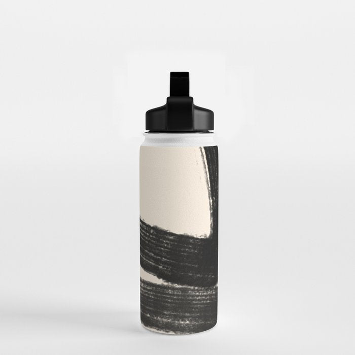 Abstract Minimalist Painted Brushstrokes in Black and Almond Cream 1 Water Bottle Gallery Image 2