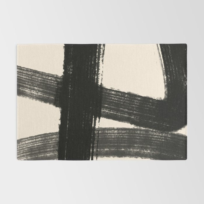 Abstract Minimalist Painted Brushstrokes in Black and Almond Cream 1 Rug Gallery Image 2