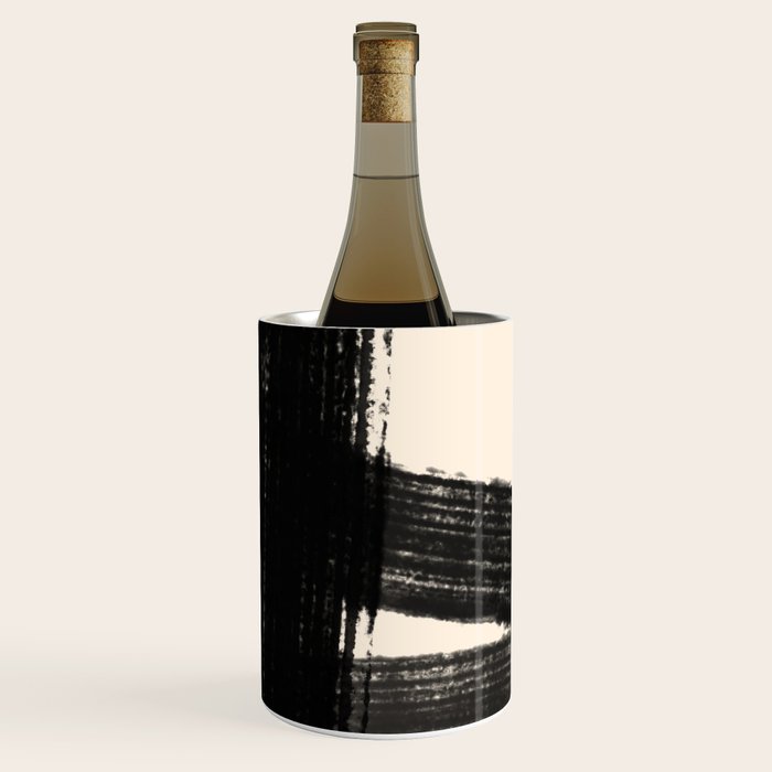 Abstract Minimalist Painted Brushstrokes in Black and Almond Cream 1 Wine Chiller Gallery Image 1