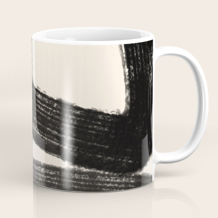 Abstract Minimalist Painted Brushstrokes in Black and Almond Cream 1 Coffee Mug Gallery Image 1