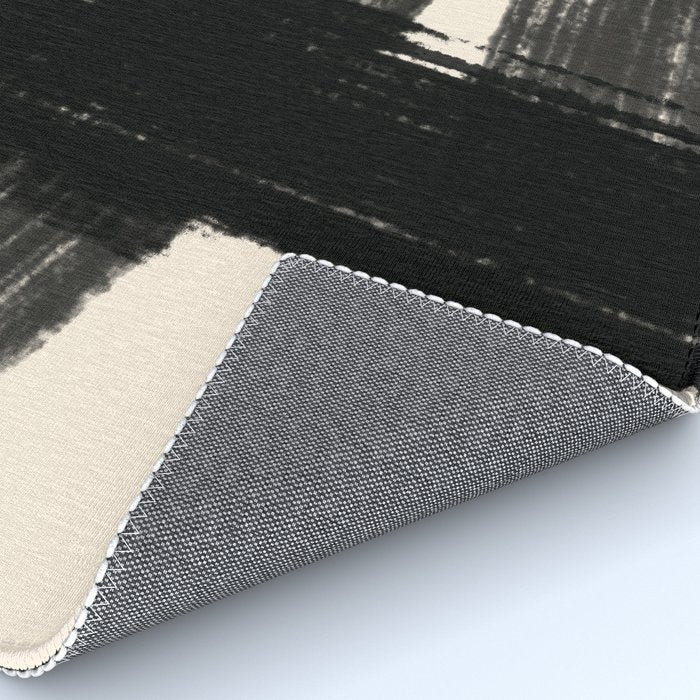 Abstract Minimalist Painted Brushstrokes in Black and Almond Cream 1 Rug Gallery Image 4