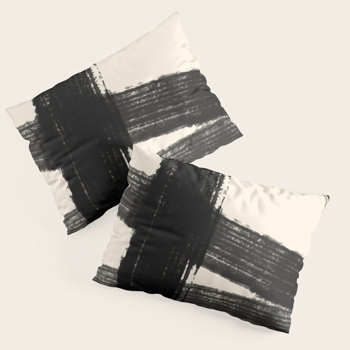 Abstract Minimalist Painted Brushstrokes in Black and Almond Cream 1 Pillow Sham Gallery Image 3