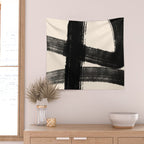 Abstract Minimalist Painted Brushstrokes in Black and Almond Cream 1 Wall Tapestry Gallery Image 2