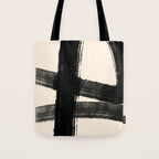 Abstract Minimalist Painted Brushstrokes in Black and Almond Cream 1 Tote Bag Gallery Image 1