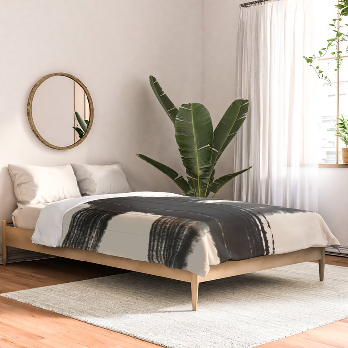 Abstract Minimalist Painted Brushstrokes in Black and Almond Cream 1 Comforter Gallery Image 2