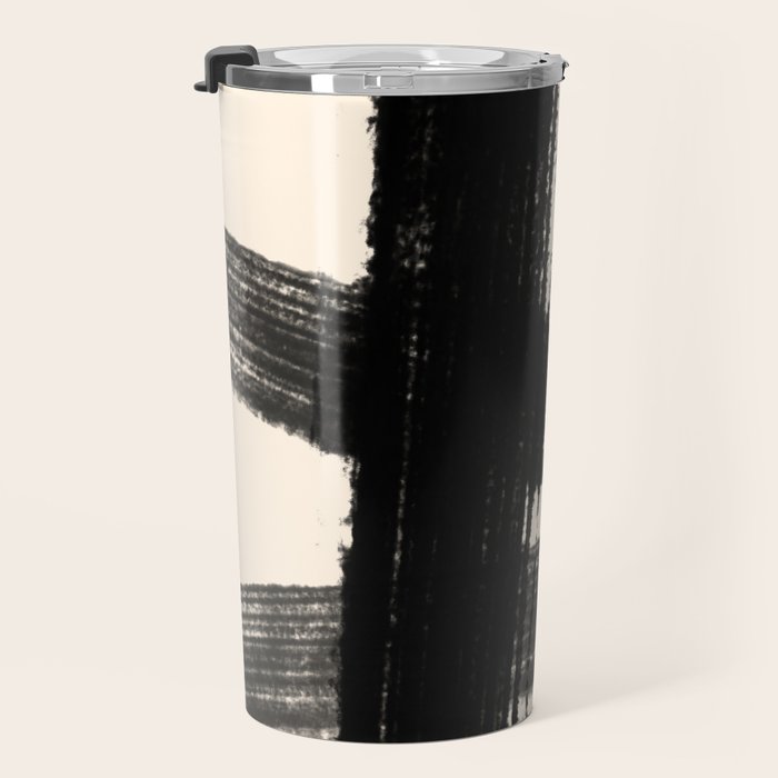Abstract Minimalist Painted Brushstrokes in Black and Almond Cream 1 Travel Mug Gallery Image 3