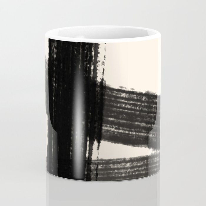 Abstract Minimalist Painted Brushstrokes in Black and Almond Cream 1 Coffee Mug Gallery Image 4
